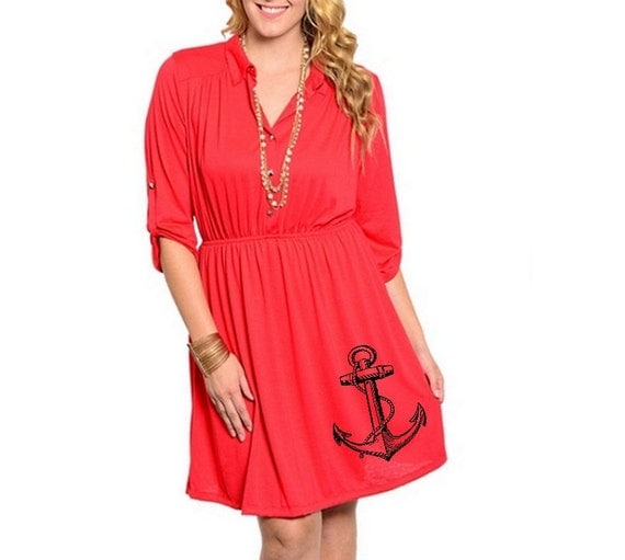 Anchor Dress Womens Plus Size Red Plus size dresses cute nautical ...