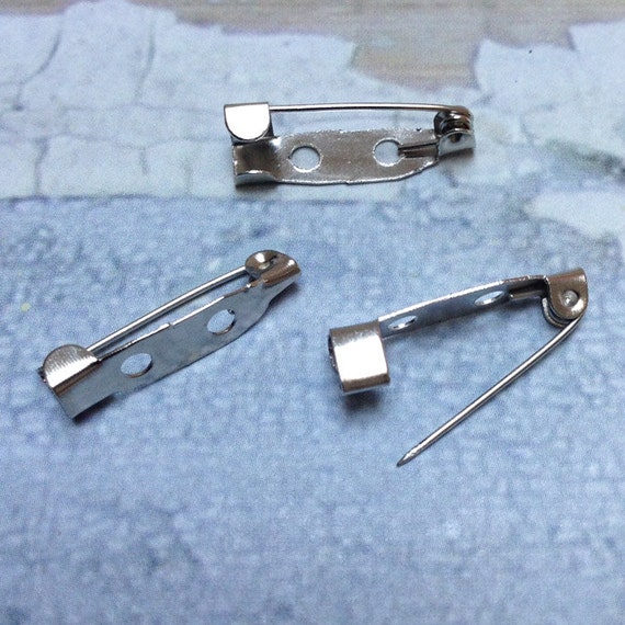 10 Silvertone metal Brooch Pin Backs 20x5mm for jewelry making