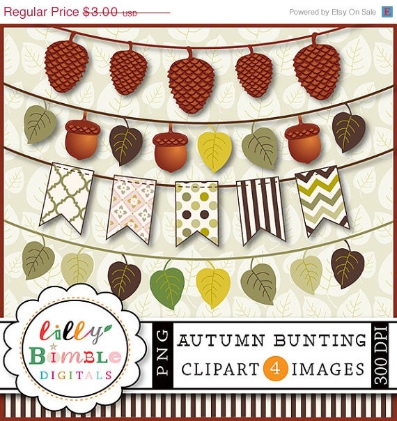 50% off Autumn Bunting with pine cones, leaves cliparat, acorns, pinecone clip art DIGITAL DOWNLOAD Il_570xn