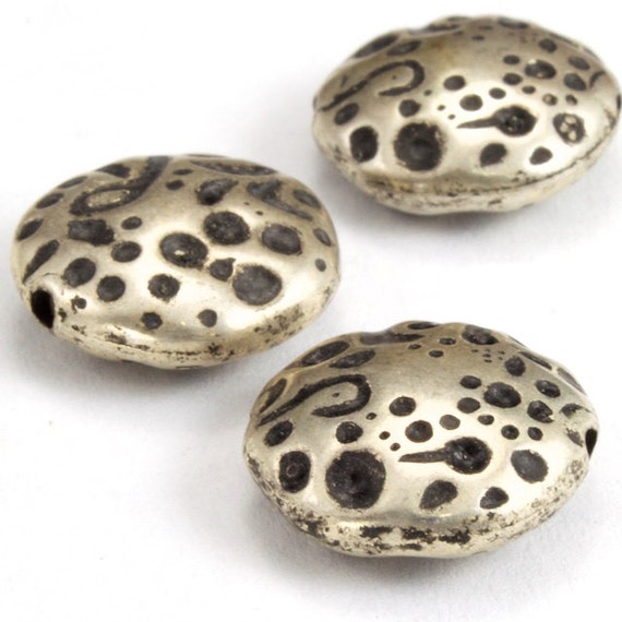 13mm Antique Silver Disc Bead 6 Pcs 3172