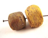 2 RUSTIC Yellow Hebron Beads, 10mm, 14mm, Antique Dead Sea Glass, MUTED Color, Large Hole, Western Asian Trade Bead, Antique Hebron QQP67
