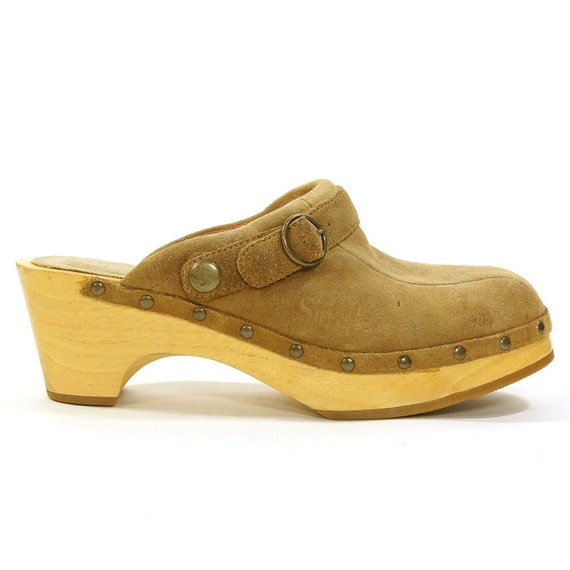 Camel Suede Clogs with Nail Heads / Vintage 1990s by SpunkVintage