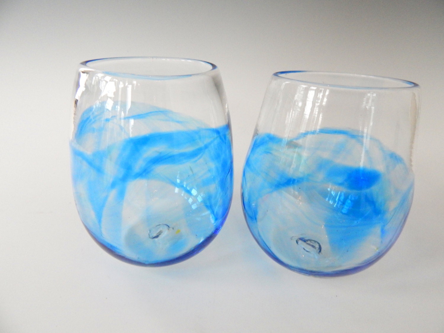Set of 2 Hand Blown Art Glass Stemless Wine by providenceartglass