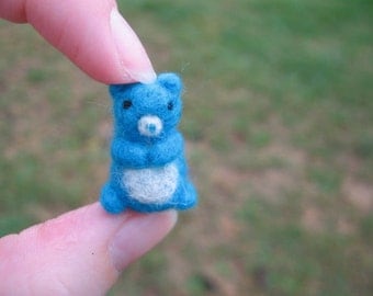 Needle Felted Miniature Blue Bear Tiny Figure