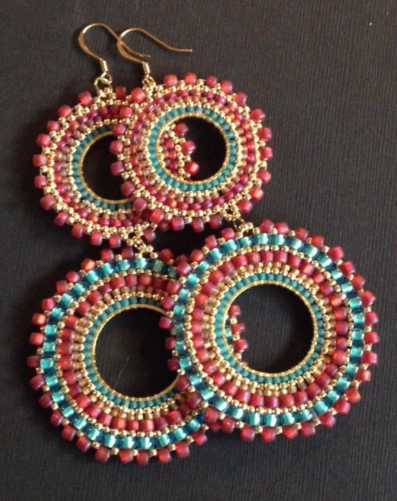 Beaded Double Hoop Earrings Aqua Berries Ii Bohemian Jewelry