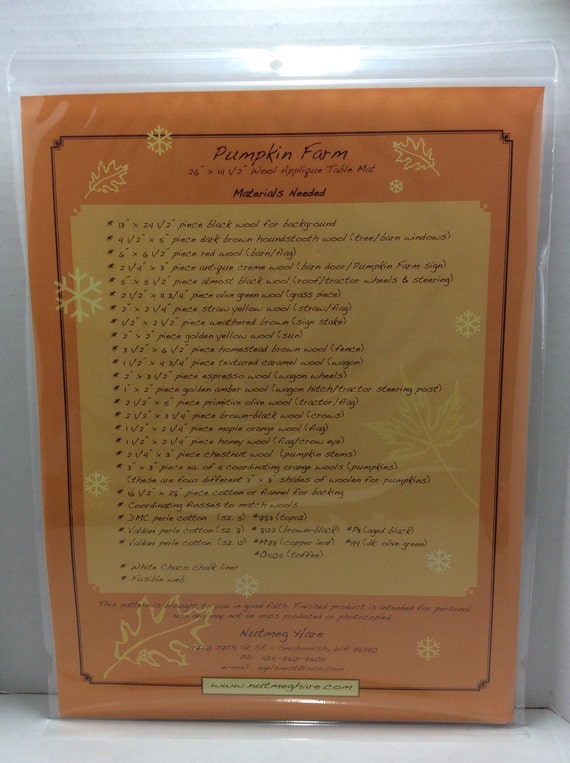 Pumpkin Farm Wool Applique Table Mat Pattern by Nutmeg Hare