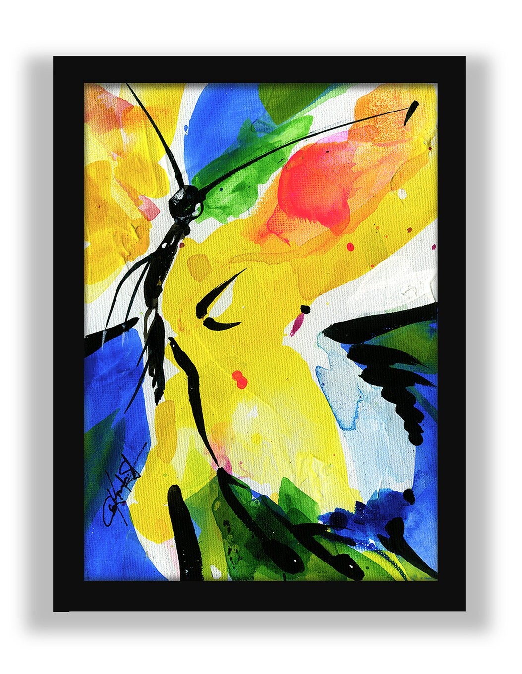 Abstract Butterfly Painting Framed Canvas Red Yellow Art
