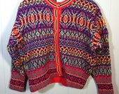 Vintage christmas sweater Cardigan / Oversized chunky cropped Sweater / Rainbow Cosby