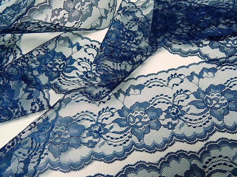 Navy Lace Trim Ribbon 3 inch wide 3 yards Blue Floral