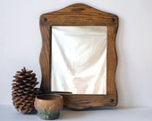 Vintage Wood Mirror Handmade Oak Rustic Wall Hanging 1970s Home Decor Curved Woodworking Looking Glass Cabin Chic Bathroom Decoration