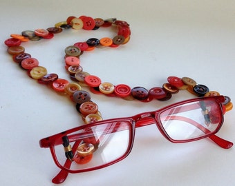 Eyeglass Chain in Vintage Buttons - Oranges, Reds, Golds and Browns