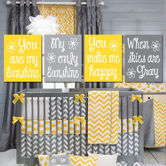 Yellow Gray You Are My Sunshine Wall Art CANVAS or by TRMdesign
