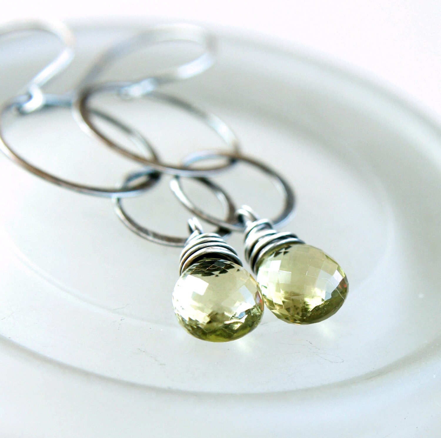Lemon Quartz Earrings Oxidized Silver Gemstone