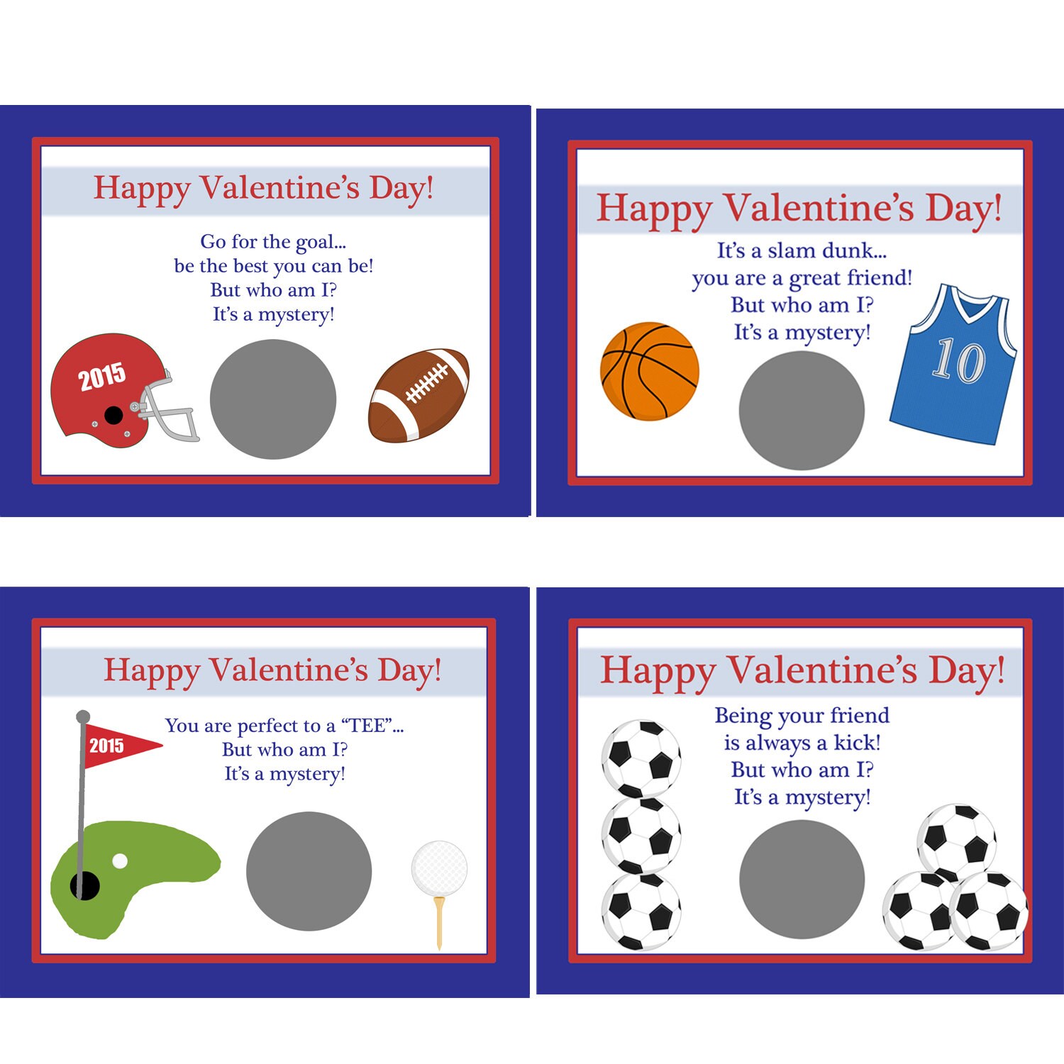 Personalized Scratch Off Valentine Cards for Kids SPORTS