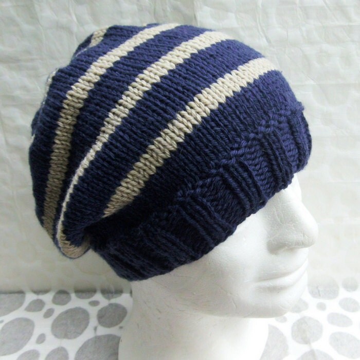 KNITTING PATTERN/CAMPUS Mans Striped Slouch Hat/Knit