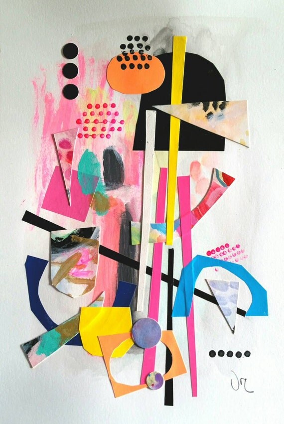 Abstract collage mix media Contemporary Modern Art an