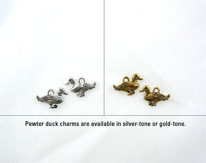 Pair of Small Pewter Duck Charms Available Silver and Gold-tone Jewelry Supplies