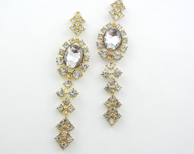 Pair of Gold-tone Chandelier Drop Charms with X Rhinestones