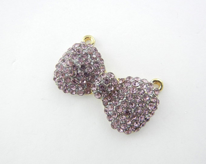 Double Link Gold-tone Light Purple Amethyst Rhinestone Bow Pendant