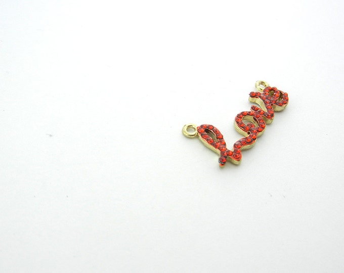 Gold-tone Red Rhinestone Love Word Pendant Double Link