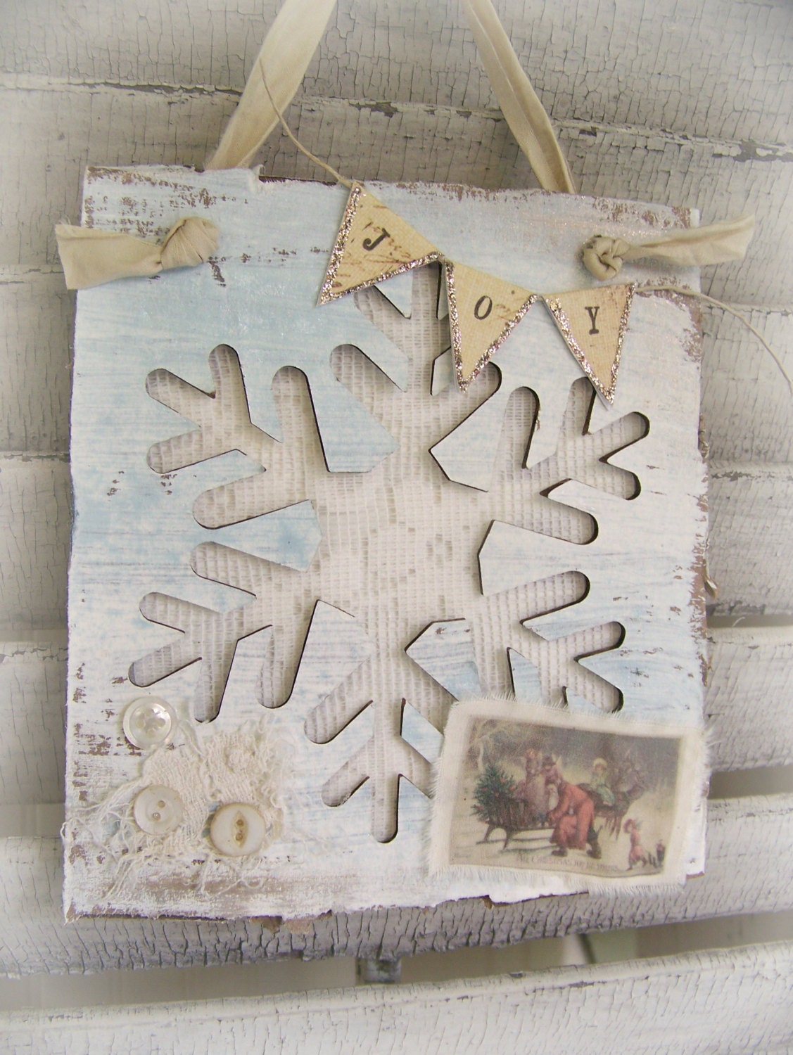 Handmade Christmas Snowflake Decoration Snowflake Ornament Vintage Mixed Media Snowflake Collage Vintage Christmas Decor Winter White