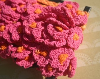 Orange Pink Cluny Lace - Vintage Flower Crochet Trim - 1 3/8" Wide