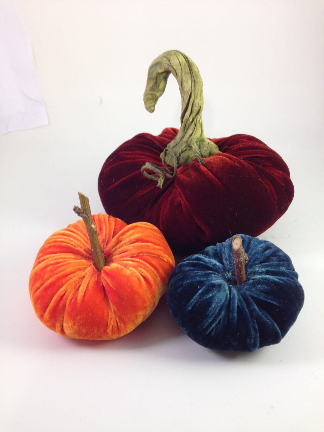 Trio of velvet pumpkins made from the finest silk velvets