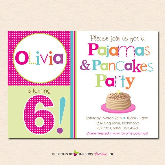 Pancakes and Pajamas Birthday Party Invitation (Digital File - Printed Cards Also Available) Il_570xn