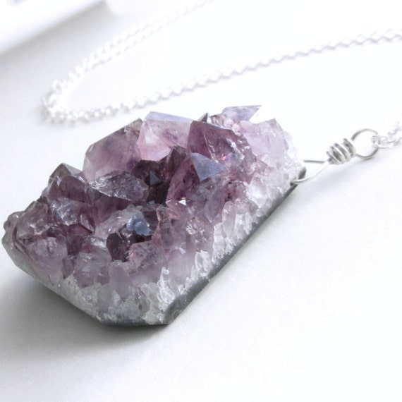 Large Raw Amethyst Necklace Rough Crystal Stone by cindylouwho2