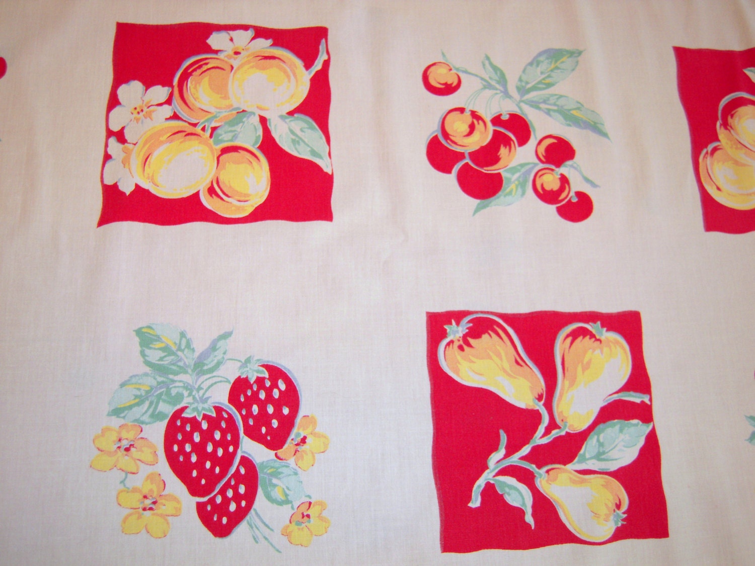Vintage Tablecloth Colorful Fruit Squares