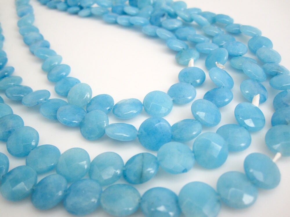 Turquoise Jade Beads Blue Jade Beads Faceted Coin 10mm