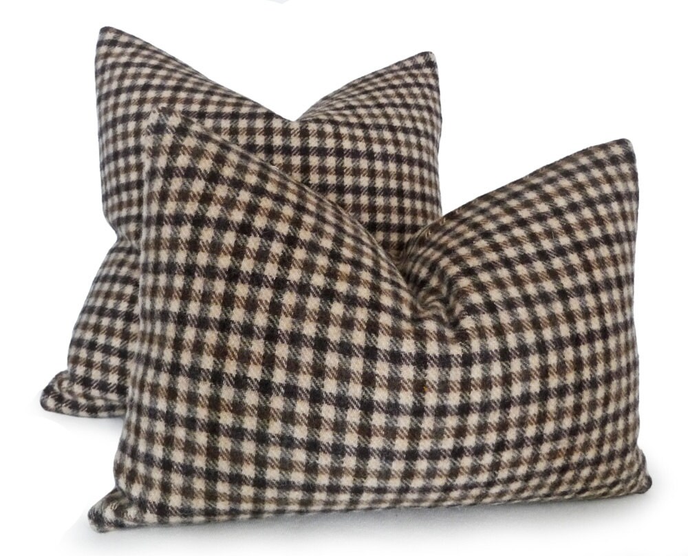 Rustic Plaid Pillow Wool Plaid Pillows Brown Cream Fall