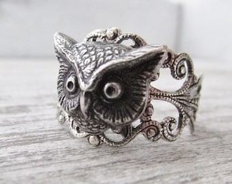 Owl Ring, Silver Owl Head Ring, Hoot Owl, Owl Jewelry, Bird Jewelry, Woodland Jewelry, Gifts For Her
