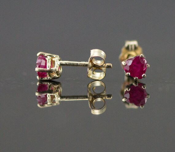 Ruby Earrings : Ruby Heart Studs - 14k Gold Ruby Post Earrings
