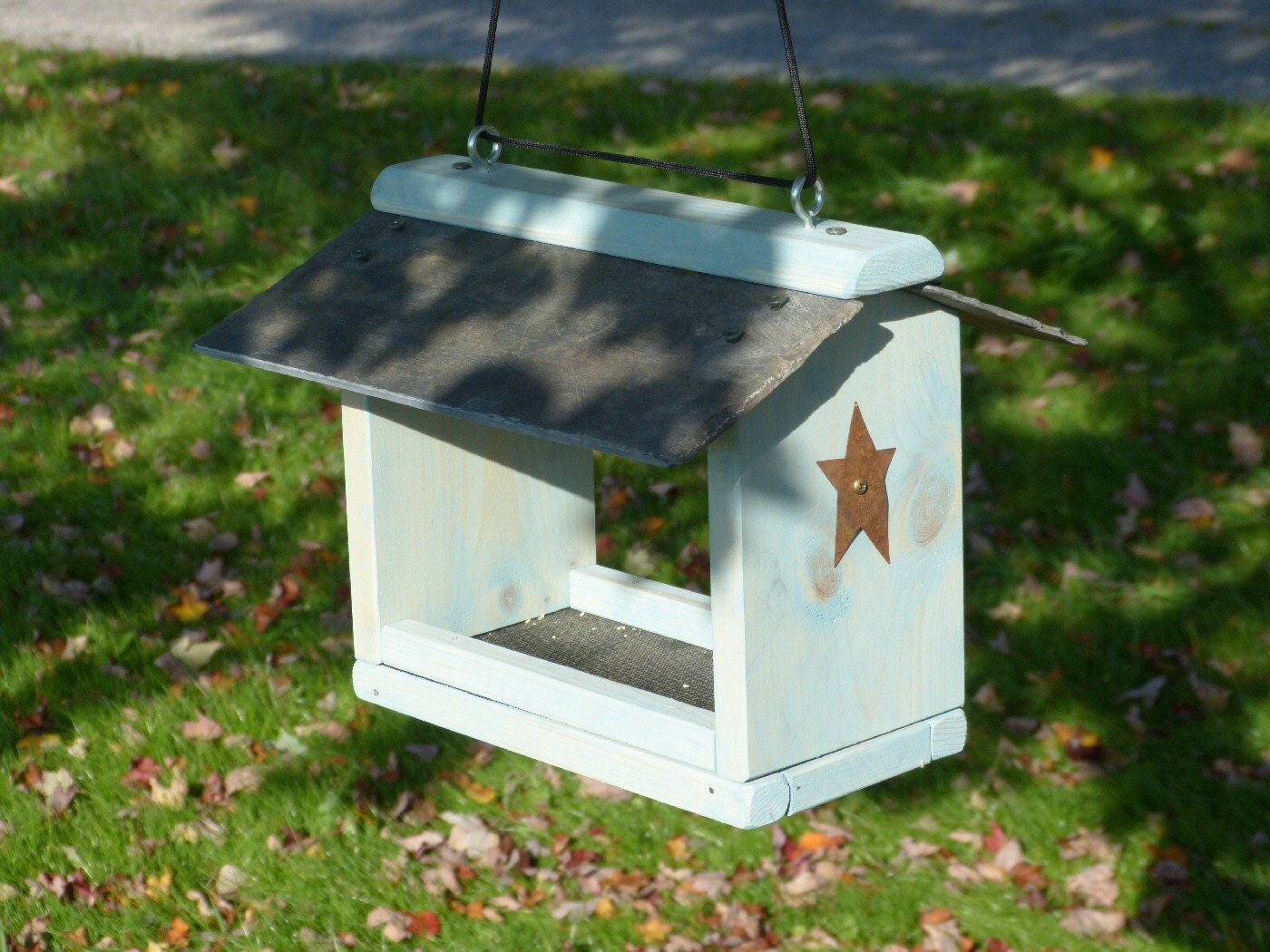 slate roof wooden hanging platform bird feeder birdfeeder slate roof wooden hanging platform bird feeder birdfeeder