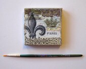 Paris, Miniature Mixed Media painating, Mini Canvas, Home Decor, Fleur de Lis, gift idea