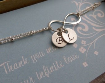Dainty Personalized Infinity bracelet, initial bracelet, satellite chain, gift for mom, bridesmaid, bride, couple, wedding day jewelry