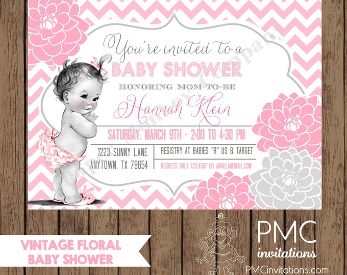 Custom Printed Vintage Floral Baby Shower Invitations - 1.00 each with envelope