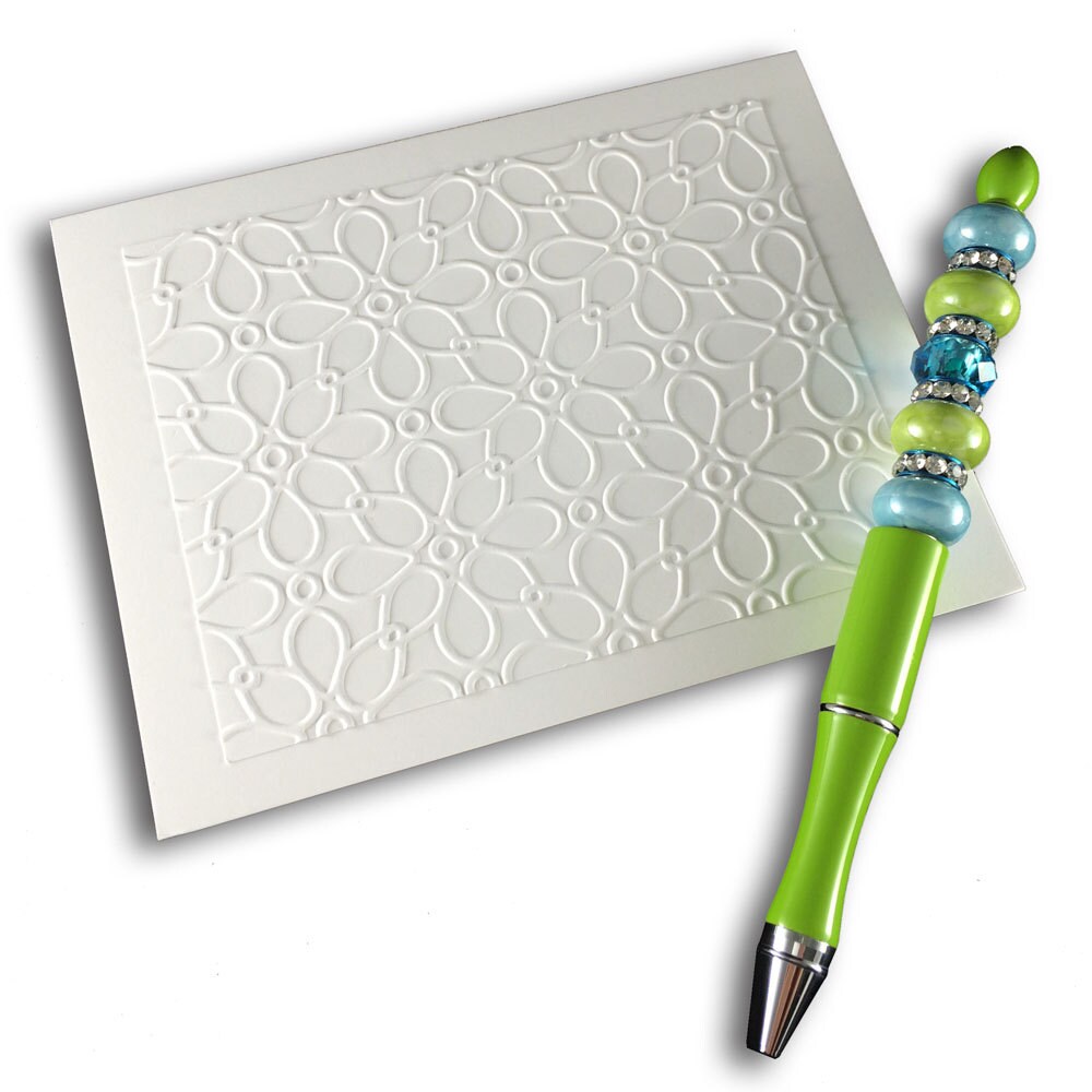 Embossed Note Card Set Blank Cards with Flower Embossing White