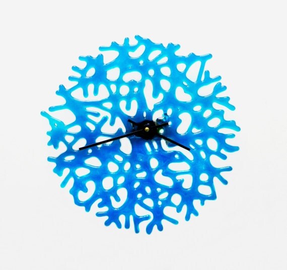 Coral Clock in Deep Turquoise Art Glass Decorative Wall