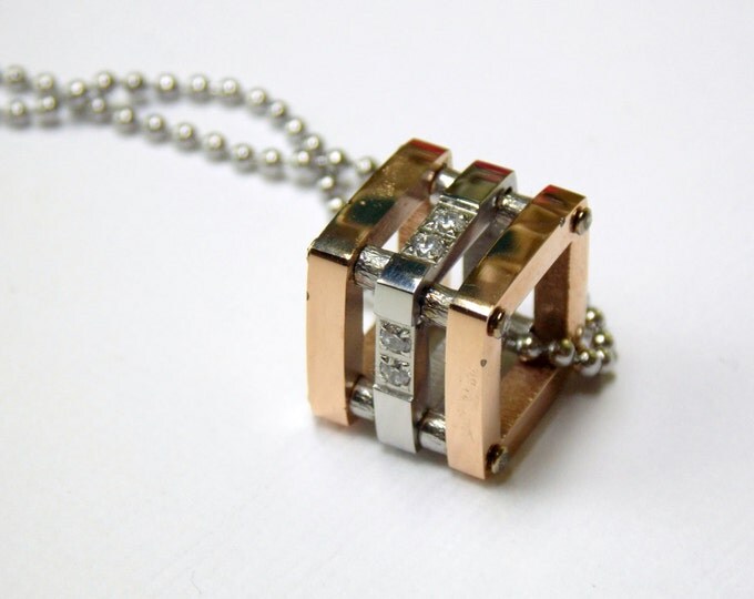 Rose Gold Stainless Steel Necklace Cube,Gold Geometric Necklace,Square Necklace,Square Cube Necklace,Less Than Perfect
