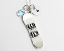 Snowboard Necklace - winter snowboa rding sport, Personalized Initial ...