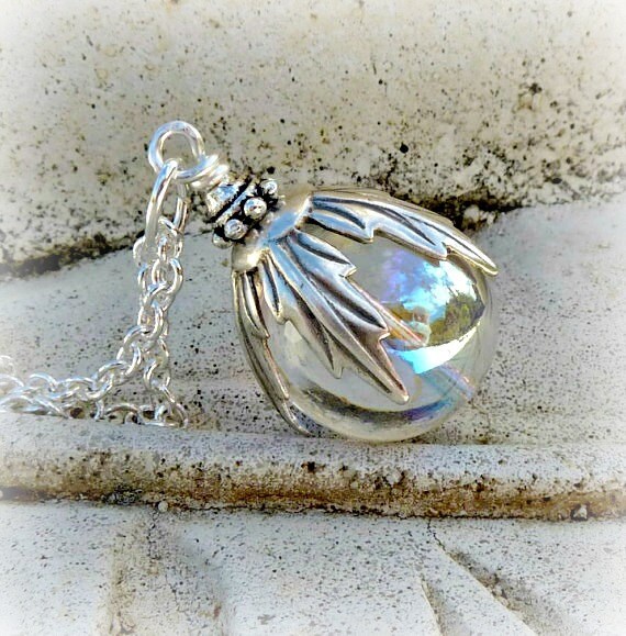 Crystal Ball Silver Pendant Necklace Woodland Gift for Her