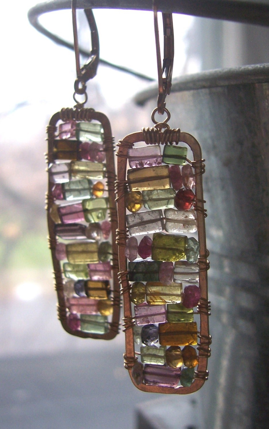 Tourmaline Mosaic Earrings Stained Glass Earrings with