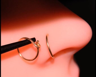 Rose Gold Nose Hoop / 14K Solid Rose Gold Nose Ring / Dainty Nose Ring - CUSTOMIZE