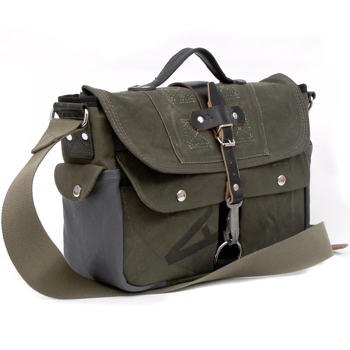 Military Messenger Bag Olive Canvas Messenger Recycled