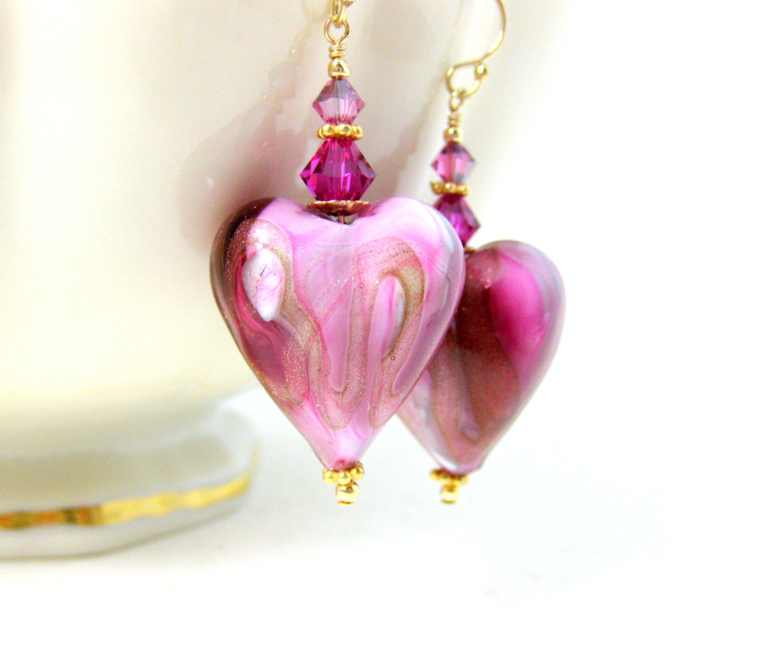 Pink Heart Earrings Valentine's Day Earrings Murano