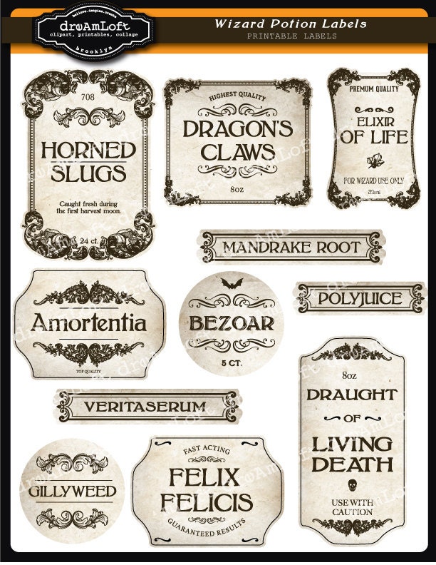 wizard potion and halloween apothecary printable frames and