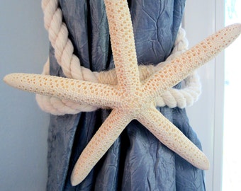 Beach Decor Starfish Tie Back, Curtain Tie Back, Nautical Decor Starfish Curtain Tieback, Beach House Decor - White Finger or Brown Sugar
