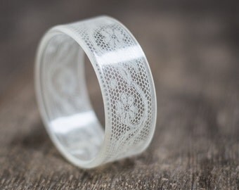 Lace Resin Bangle Bracelet Vintage French Lace Cream Ivory White Wide Cuff OOAK wedding bridal eco friendly jewelry